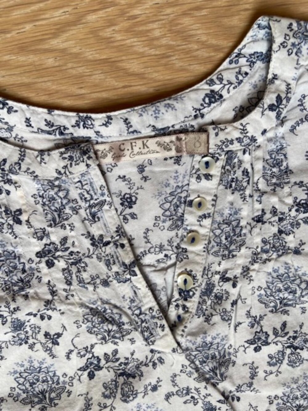 C.F.K, Navy floral print pop over kids Blouse with pearl buttons, Size: 8 years